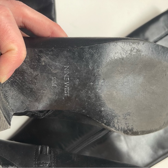 Nine West Oreyan Tall Black Leather Boots Studded Size 9.5 - Picture 10 of 14